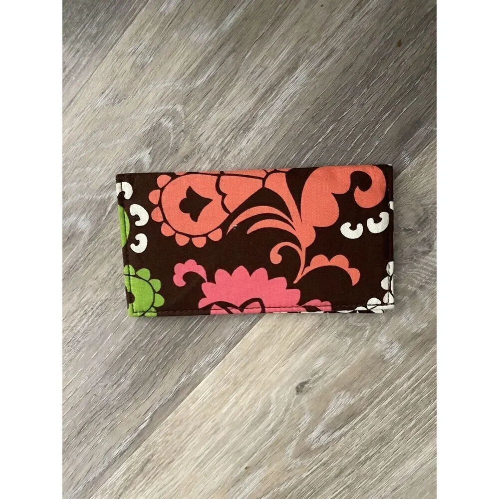 Vera Bradley LOLA Checkbook Holder : Pink Brown Green Floral Print - Picture 3 of 5